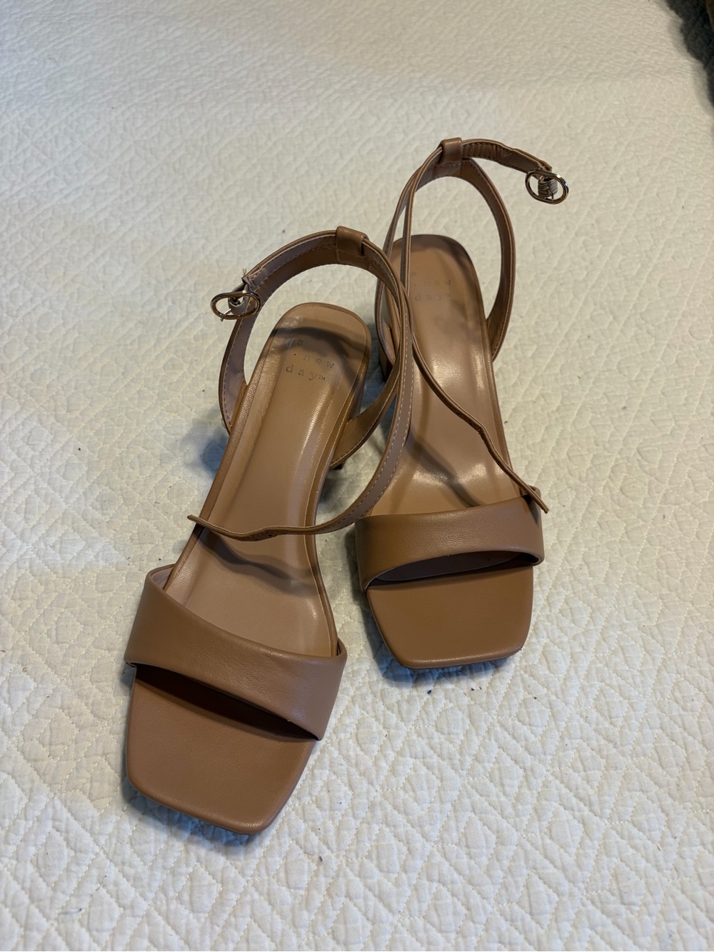 a new day Brown Square Toe Block Heel Sandals